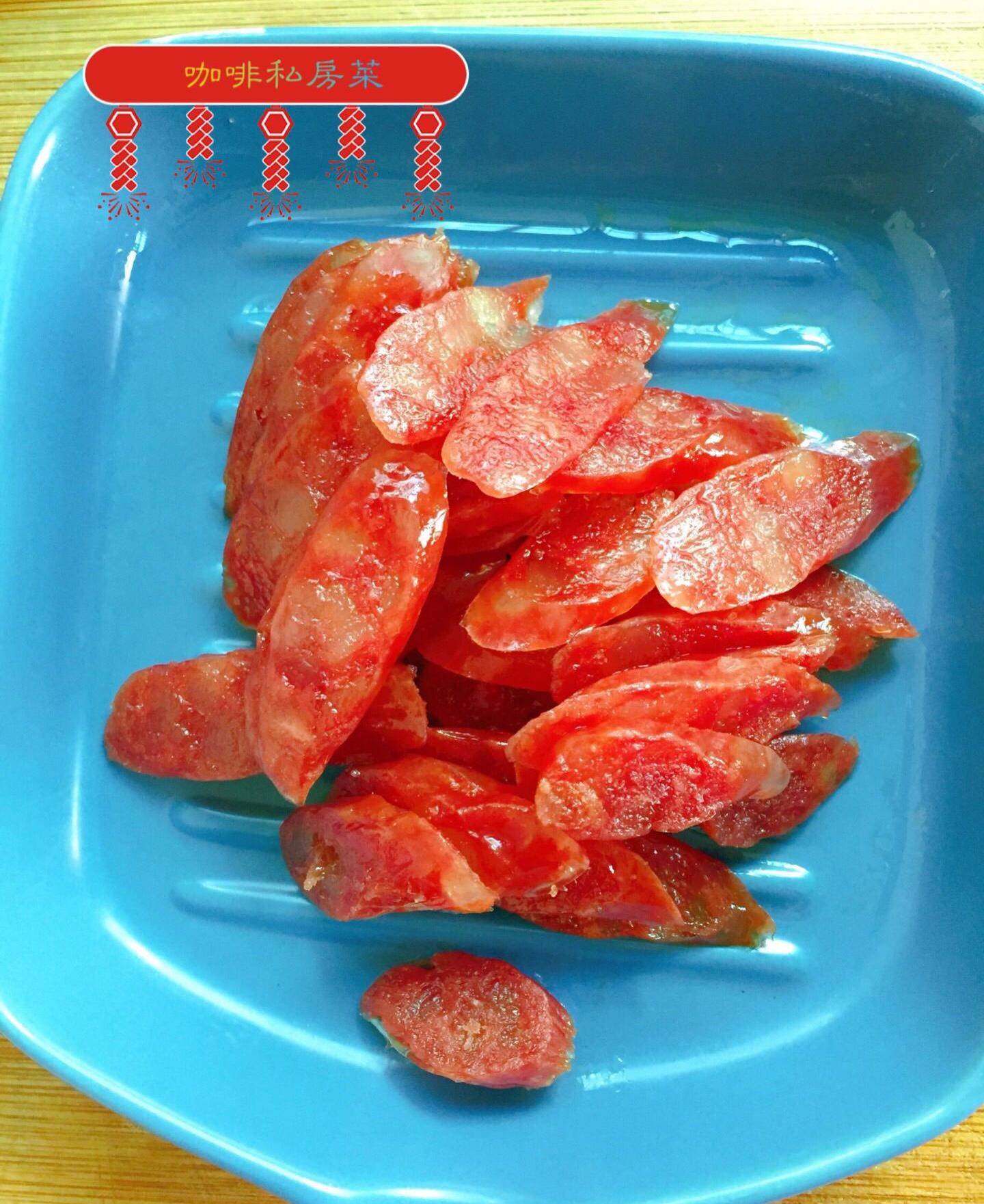 5入腊肠翻炒6入红辣椒翻炒7入儿菜翻炒