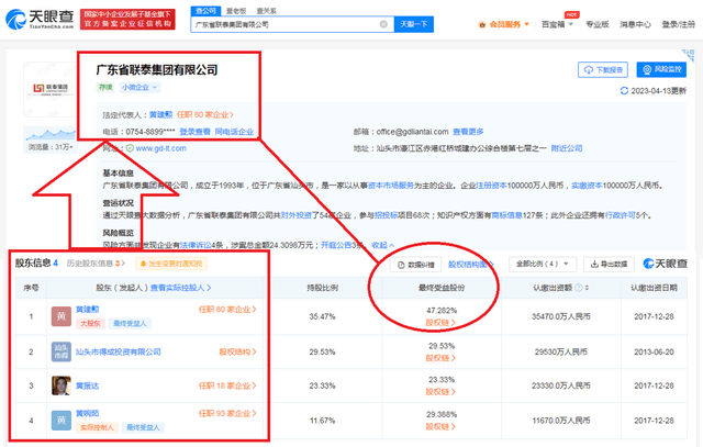 黄建勲是广东省联泰集团有限公司的第一大股东和公司掌门人