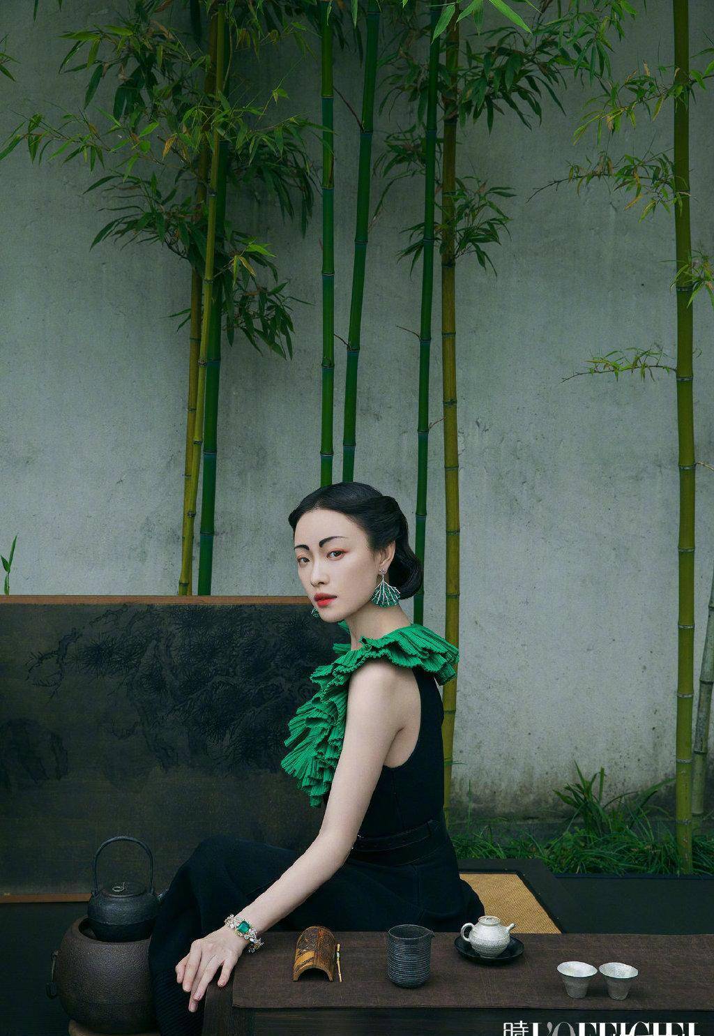 倪妮《时装 lofficiel》封面大片,清丽温婉,气若幽兰_水墨_竹林_古典