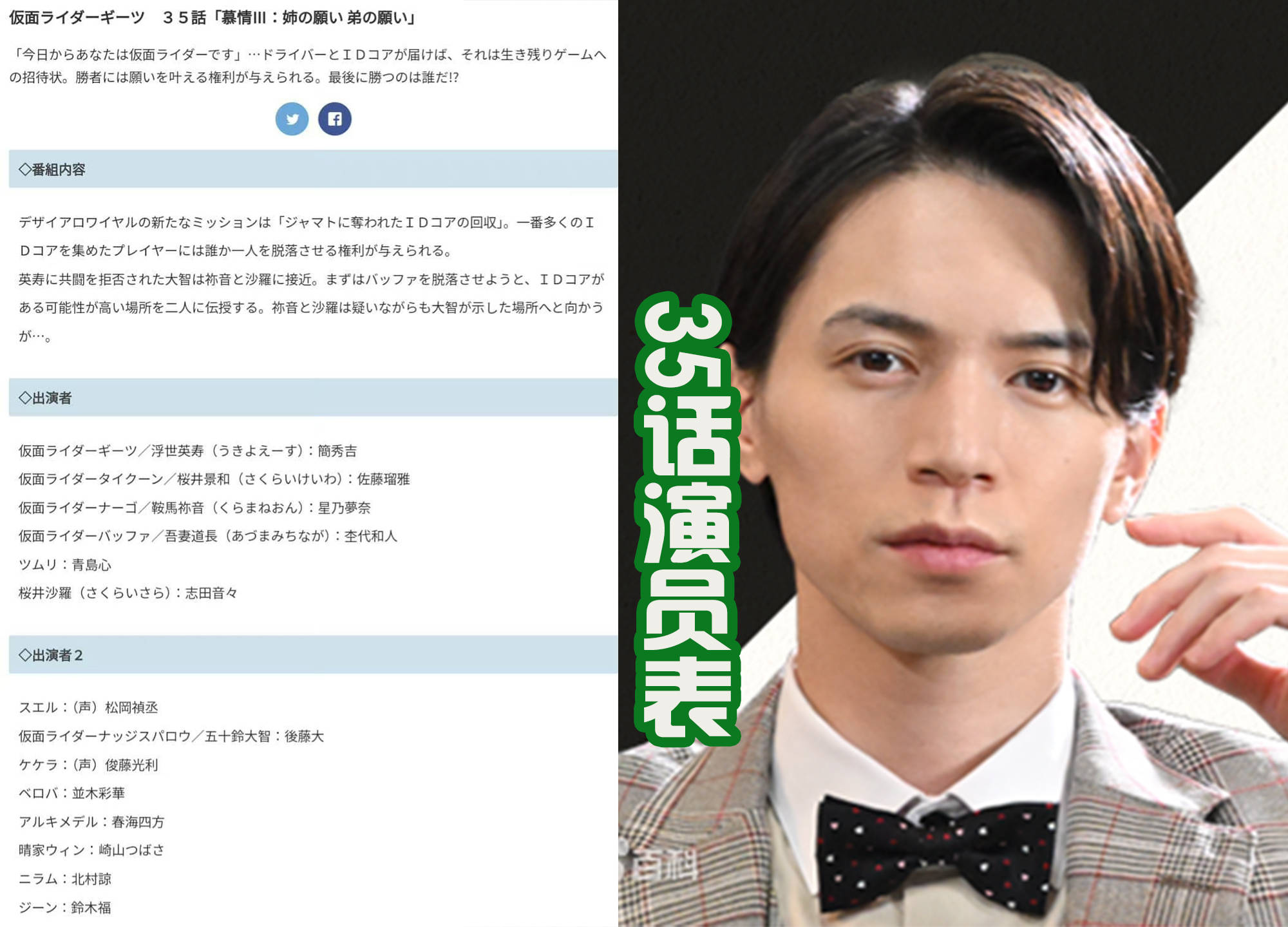 《假面骑士极狐》第35话"姐姐的愿望,弟弟的愿望"的演员表,假面骑士