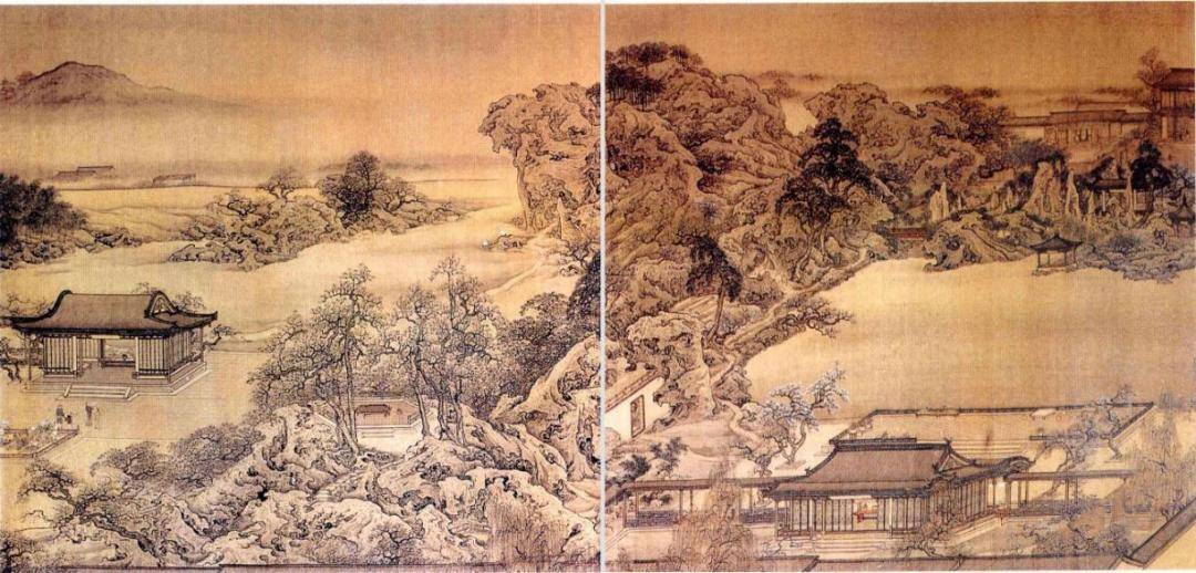界画大师袁江,将工致异常的青绿山水,与精密细致的建筑完美结合_画面