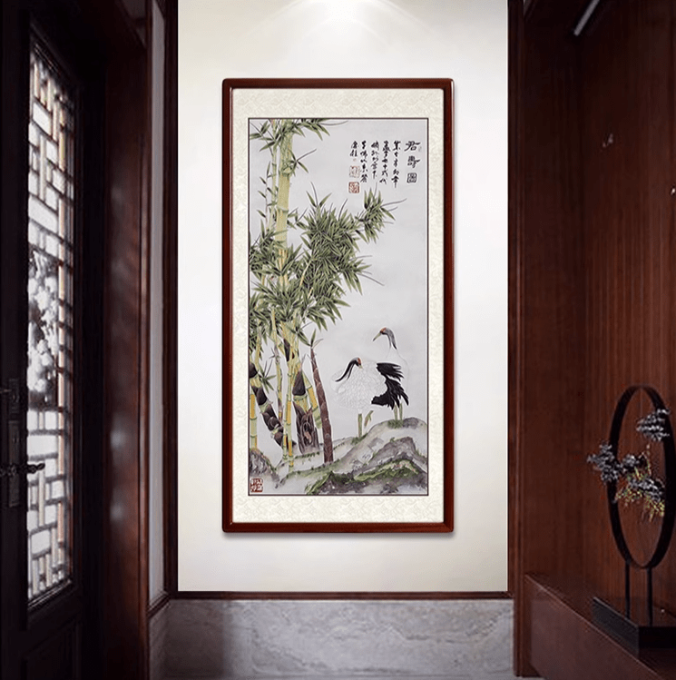 国画工笔松鹤图,画面中不同形态的仙鹤,给人以朝气蓬勃的气韵,生机
