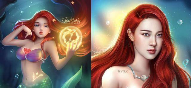 blackpink女团集体变装迪士尼公主,二次元的美让人惊叹_lisa_爱丽儿