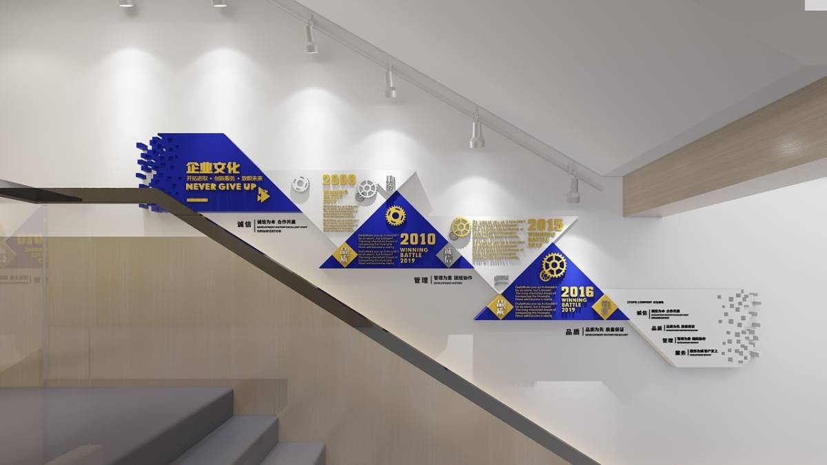 高端几何蓝色企业文化简介企业文化墙形象墙标语_历程_www_https