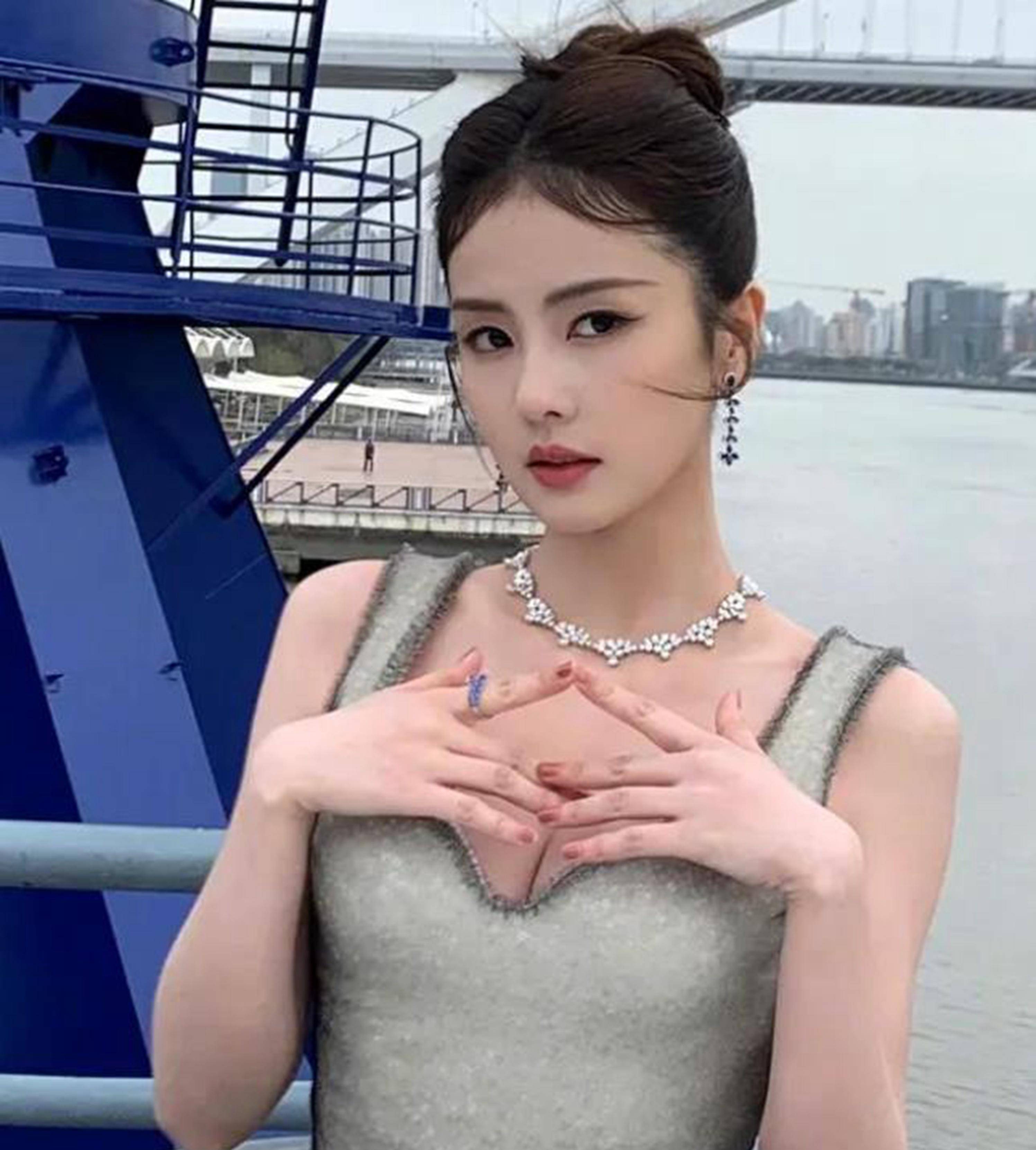 晚上白鹿的微博头像,胎毛刘海搭配灰色蛋糕裙,非常独特优雅_印象_观众