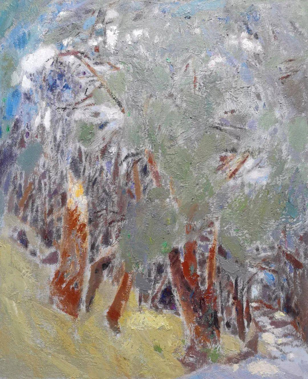 《古道小景》布面油画梁益君《古道深处有人家》布面油画侯宝川《任柏