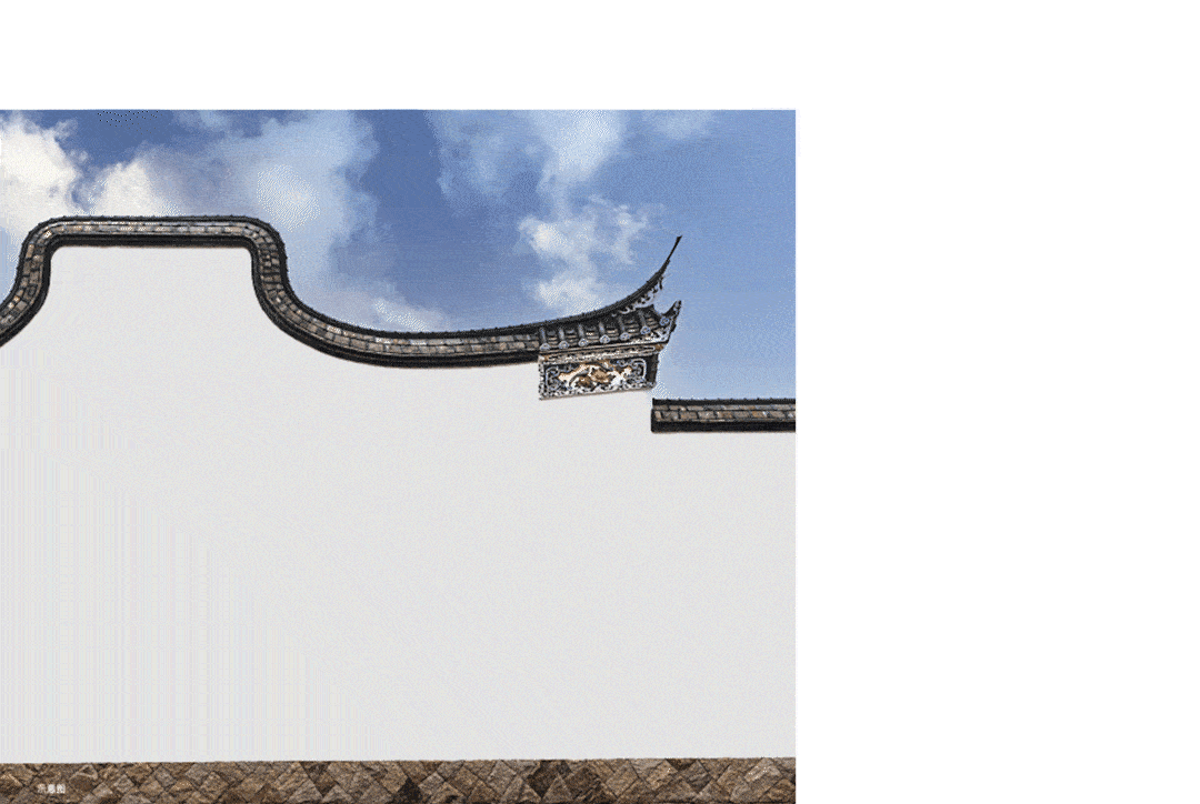 以建筑体块展示马头墙形象,以内刻弧形带