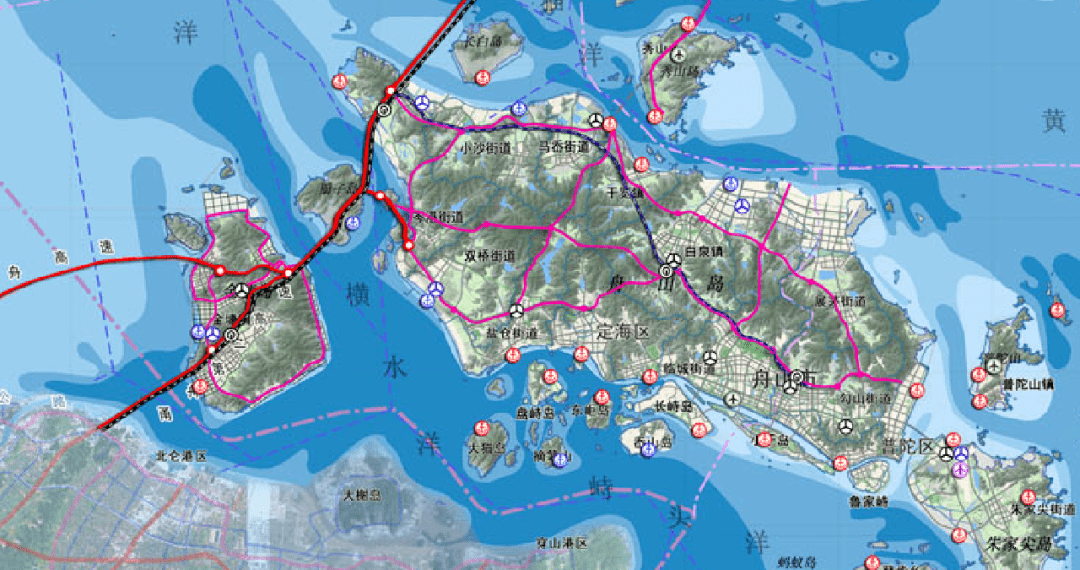 舟山规划交通图,未来多条快速路和铁路经过铁路站点的选址会改变
