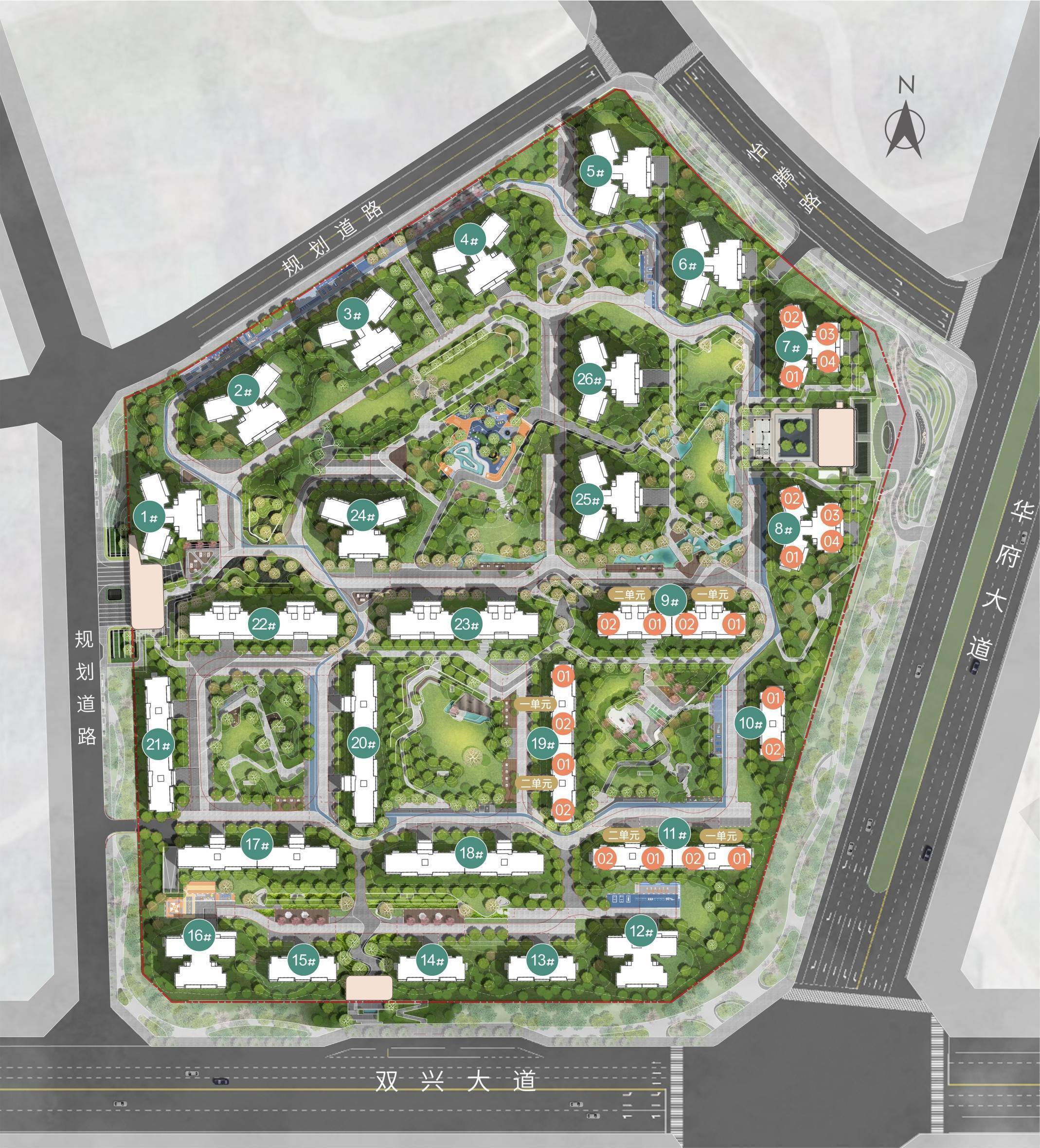 合围式建筑布局,怡心湖此前未见最大楼间距约120米,是怡心湖从未有过