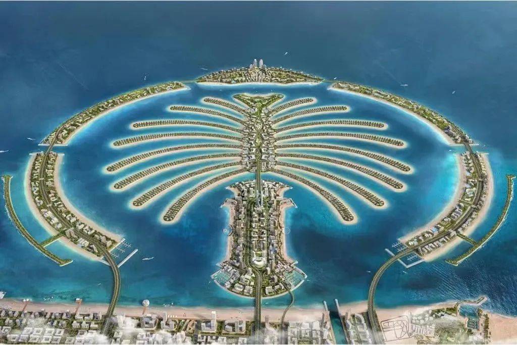 这个项目与迪拜棕榈岛甚至有相似之处,两条内部规划道路为主轴和车行