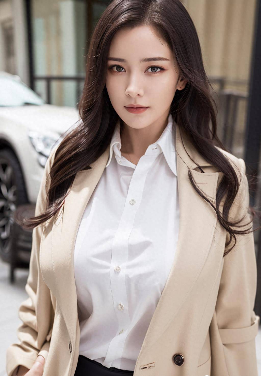 长发披散在肩头,闪烁着光芒,给她增添了女人味和优雅气质.