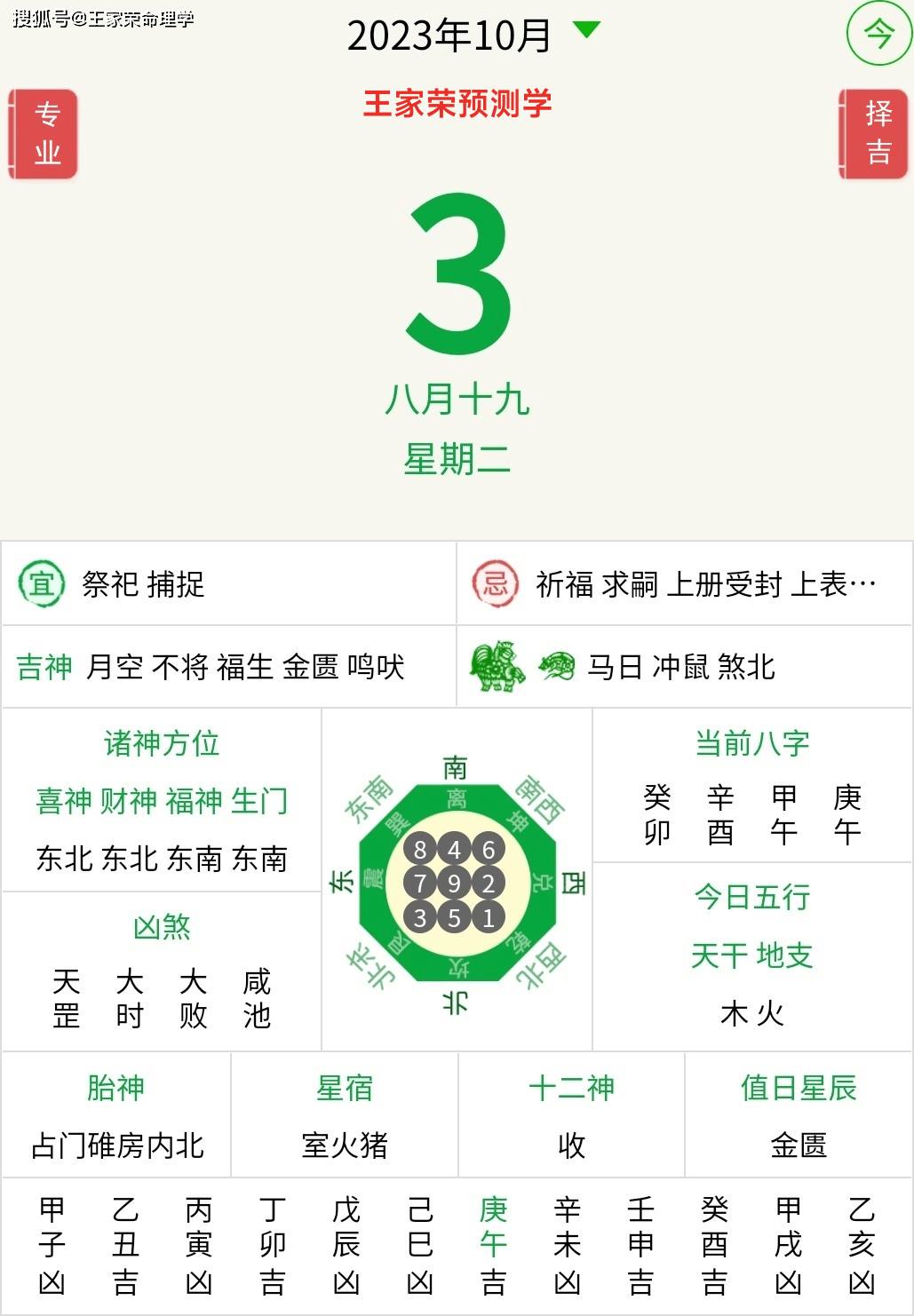 今日五行:天干甲属木,地支属火,纳音属金今日六合:羊今日三合:狗,虎廿