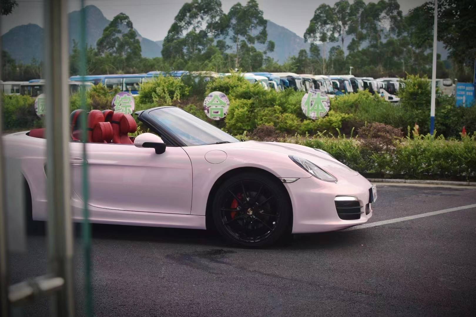 保时捷3177film改色膜pet铸造级渐变丹若粉,犹如少女的眼_大意_阳光