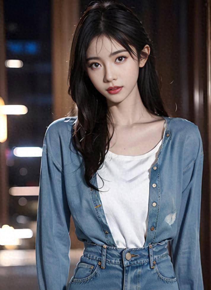 高清美女壁纸,柔和美丽的小姐姐漂亮牛仔衣_牛仔裤_穿着_照片