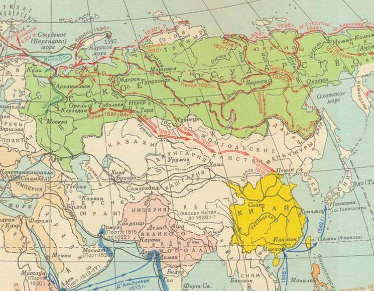 俄罗斯版明朝和俄罗斯地图明朝时期,俄罗斯迅速加大国家在陆地上的