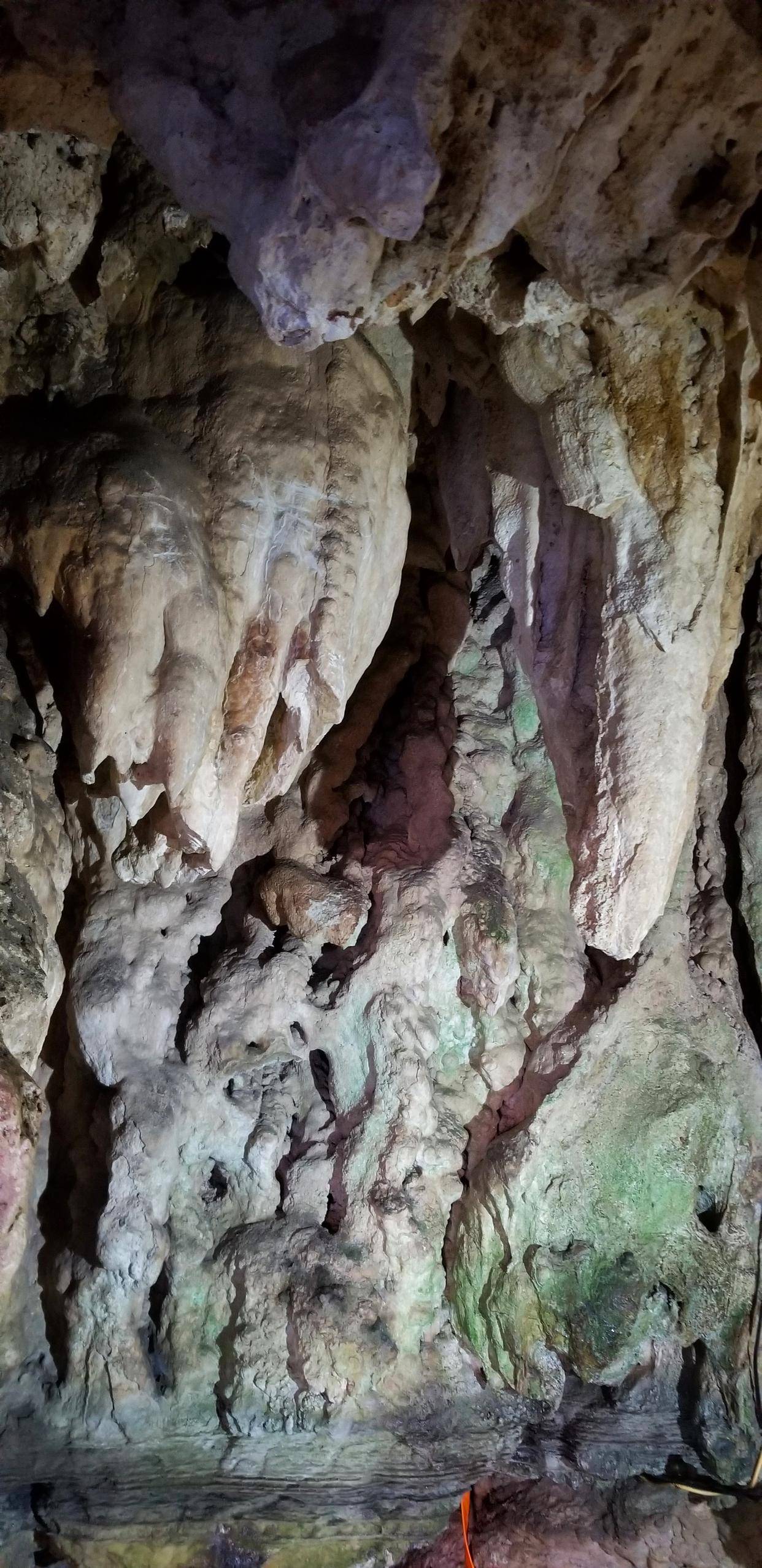 洞内石钟乳局部形态几乎包含了所有石钟乳类型,石幔,石花,石帘,石柱