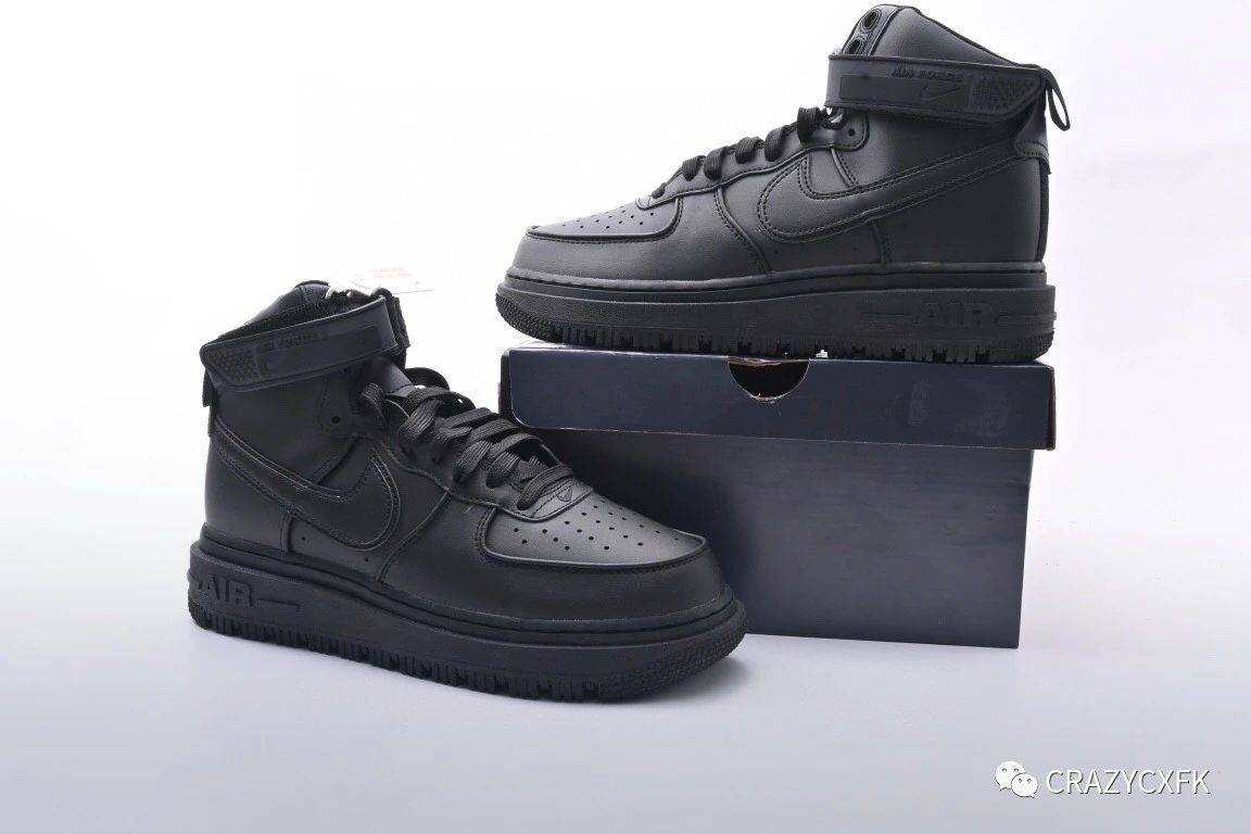 耐克 nike air force 1 high boot 机能全黑高帮黑武士空军一号运动鞋