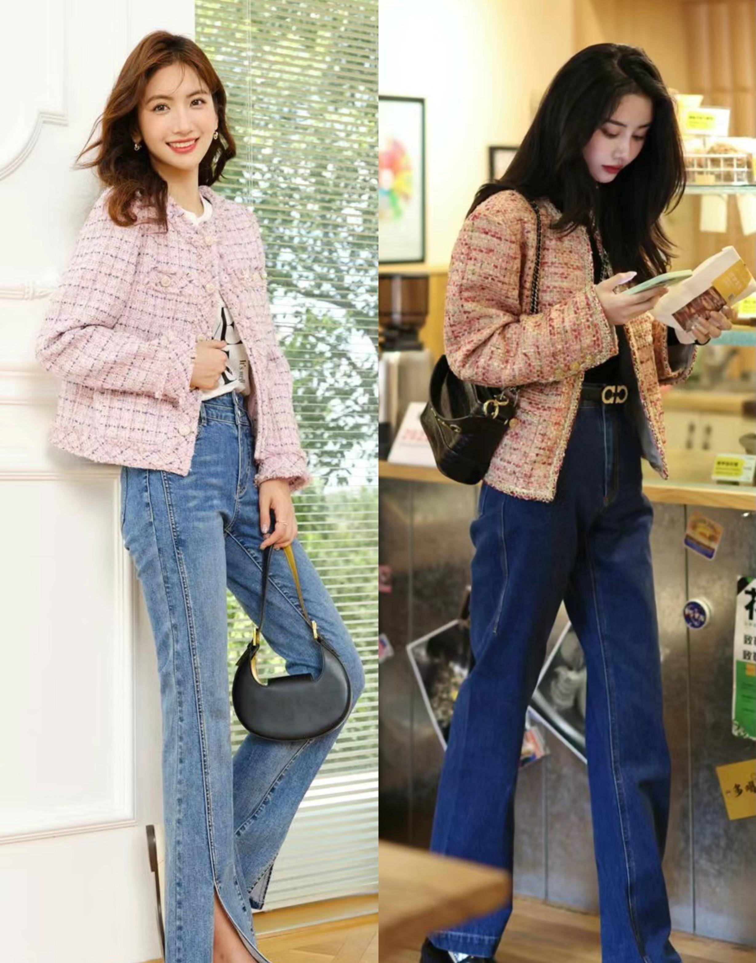 粉色小香风外套才不土,4种搭配方式时髦显嫩,更适合40 的女人!