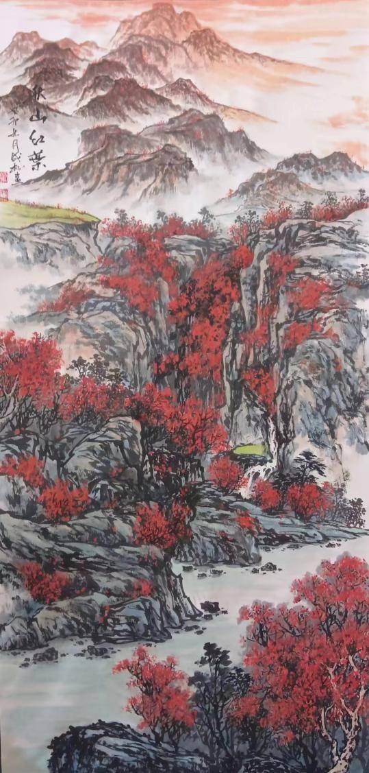 其作品在展览中被藏家收藏_红叶_山水画_星光