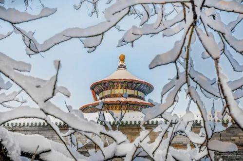 景山公园看故宫雪景图片