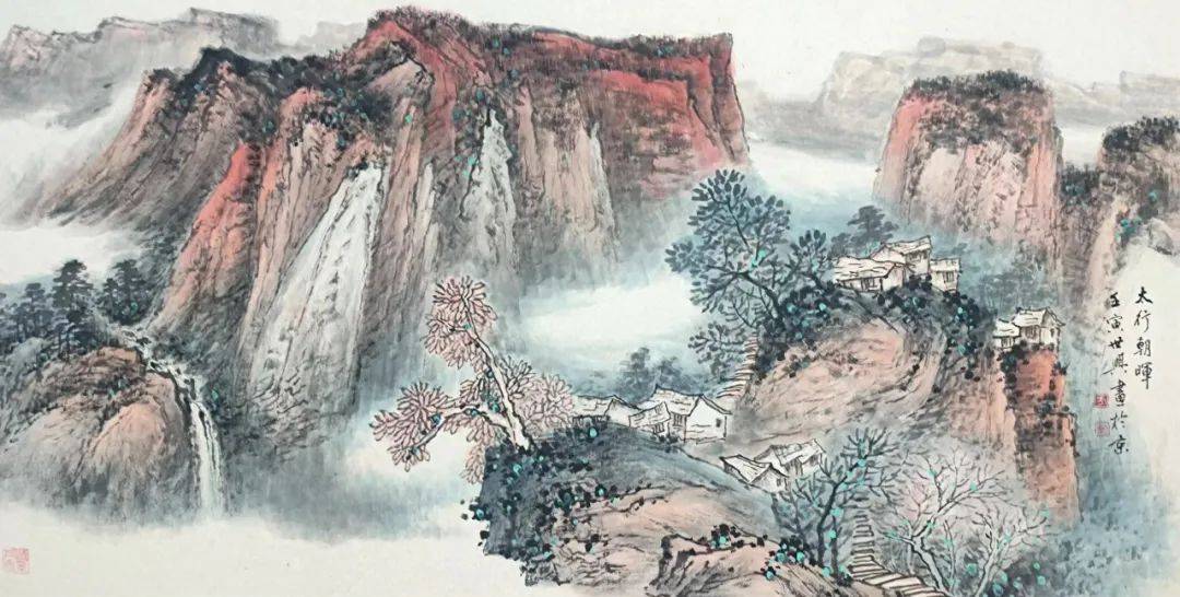 元日展会友 行近壮人作1.5尺幅立 水墨山水渓山清趣 縦193cm 幅54cm 元日展会友 行近壮人作1.5尺幅立 水墨山水渓山