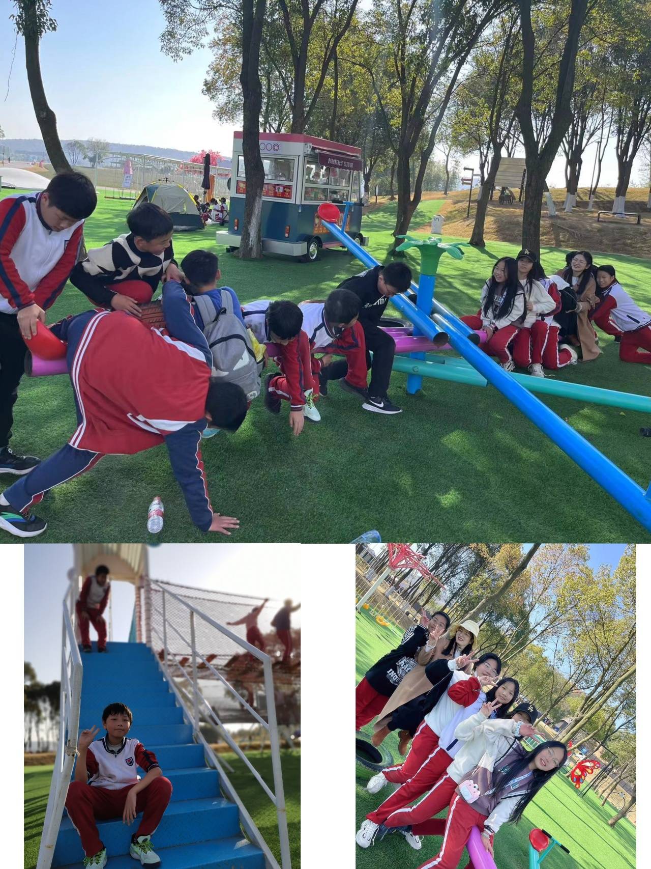 网状的攀岩墙,螺旋状的滑滑梯,你上我下的跷跷板,此起彼伏的秋千,你踩