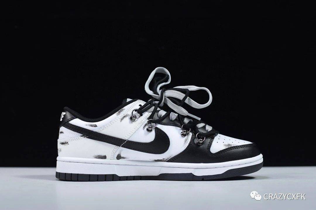 耐克nike dunk low retro black 解构风暗夜使者字母涂鸦黑白灰绑带
