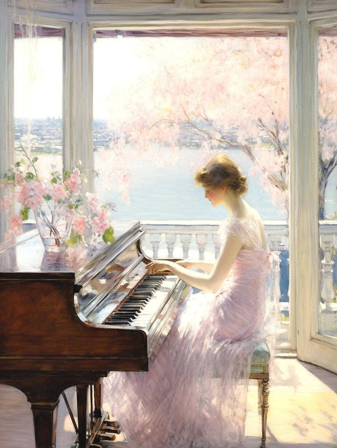 印象泒油画:《钢琴少女》