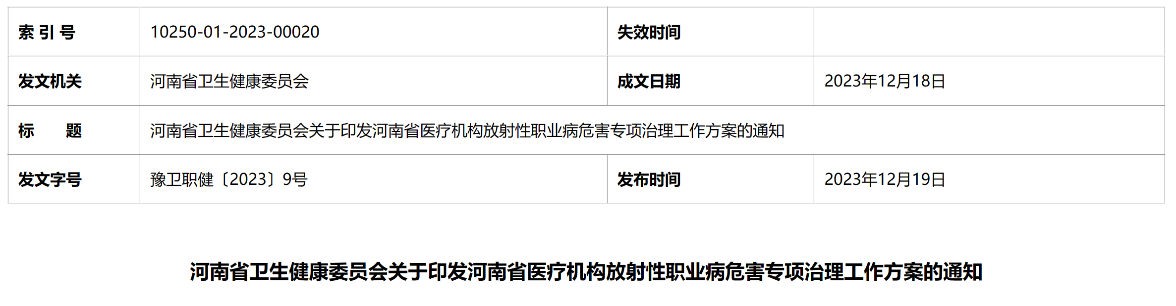 《河南省醫療機構放射性職業病危害專項治理工作方案》發佈_管理_診療