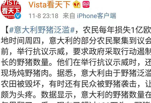 意大利野猪泛滥，农民议会大楼前炖肉**：再不管就要进我卧室了(图1)