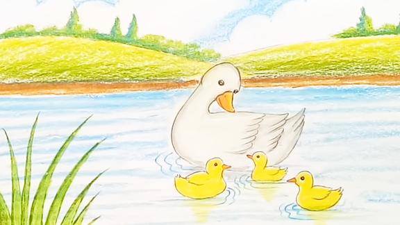 门前大桥下游过一群鸭小鸭子的简单画法喜欢的快来收了