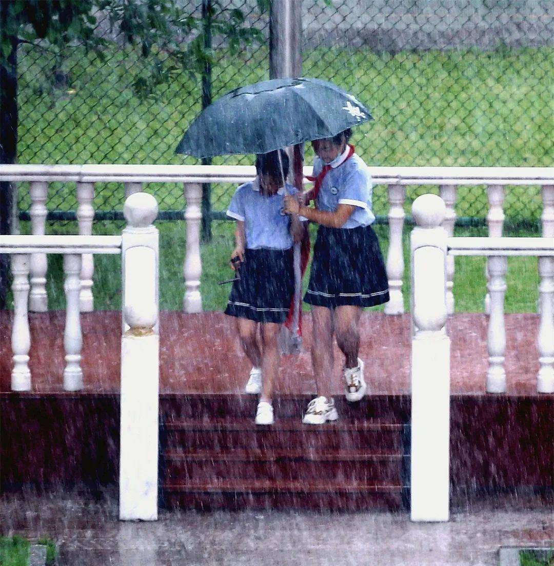 点赞!倾盆大雨中的小学生护旗手