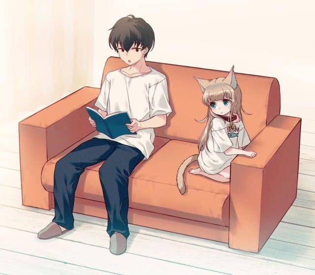 画师还原养猫的日常,安静看书都不行,衣服还被随处乱丢_猫娘
