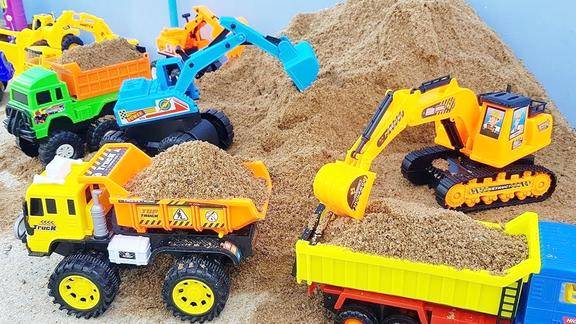 儿童工程车搅拌车清洗认知模拟挖掘机视频表演大全