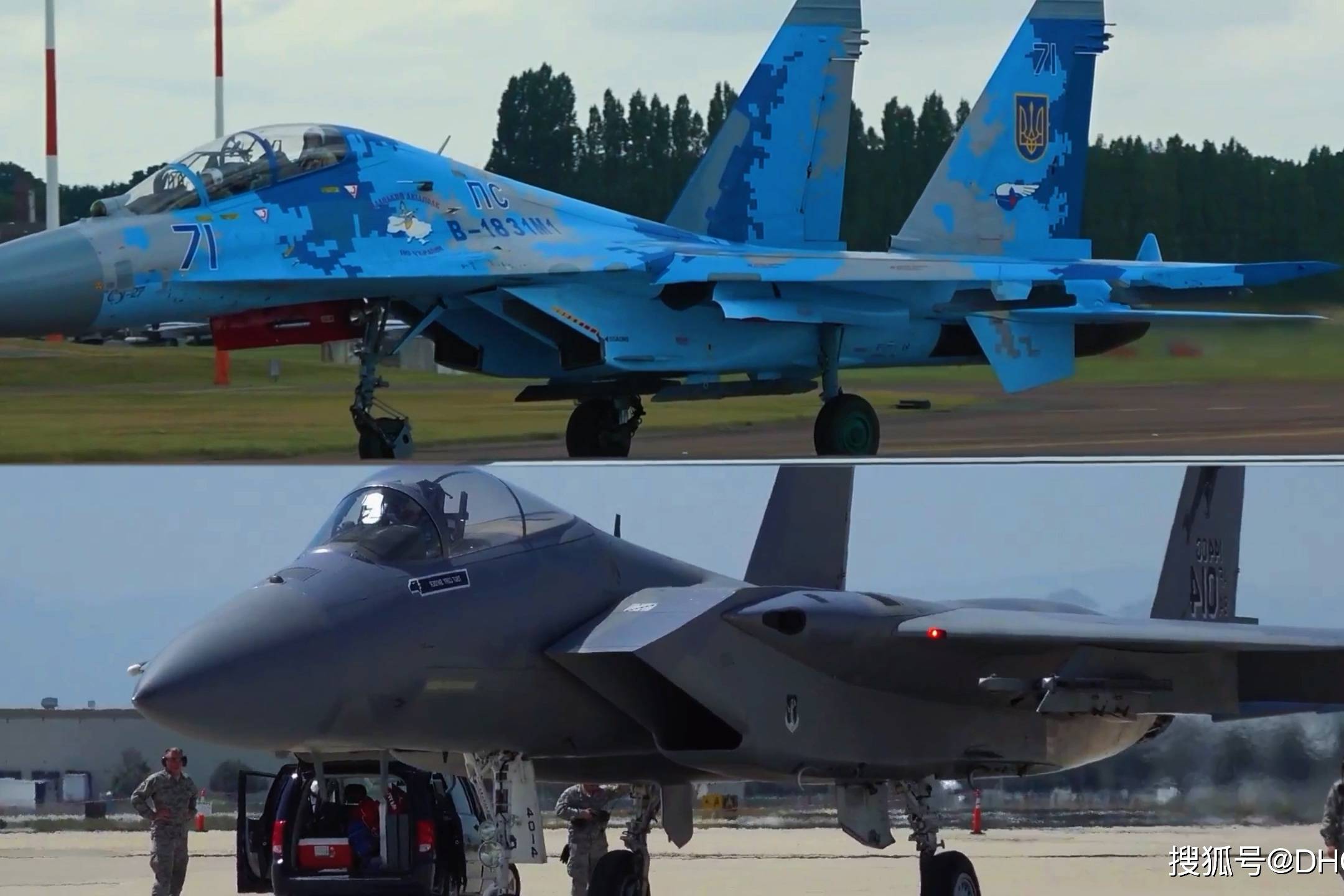 苏27侧卫对比f15鹰两架机型格斗小视频