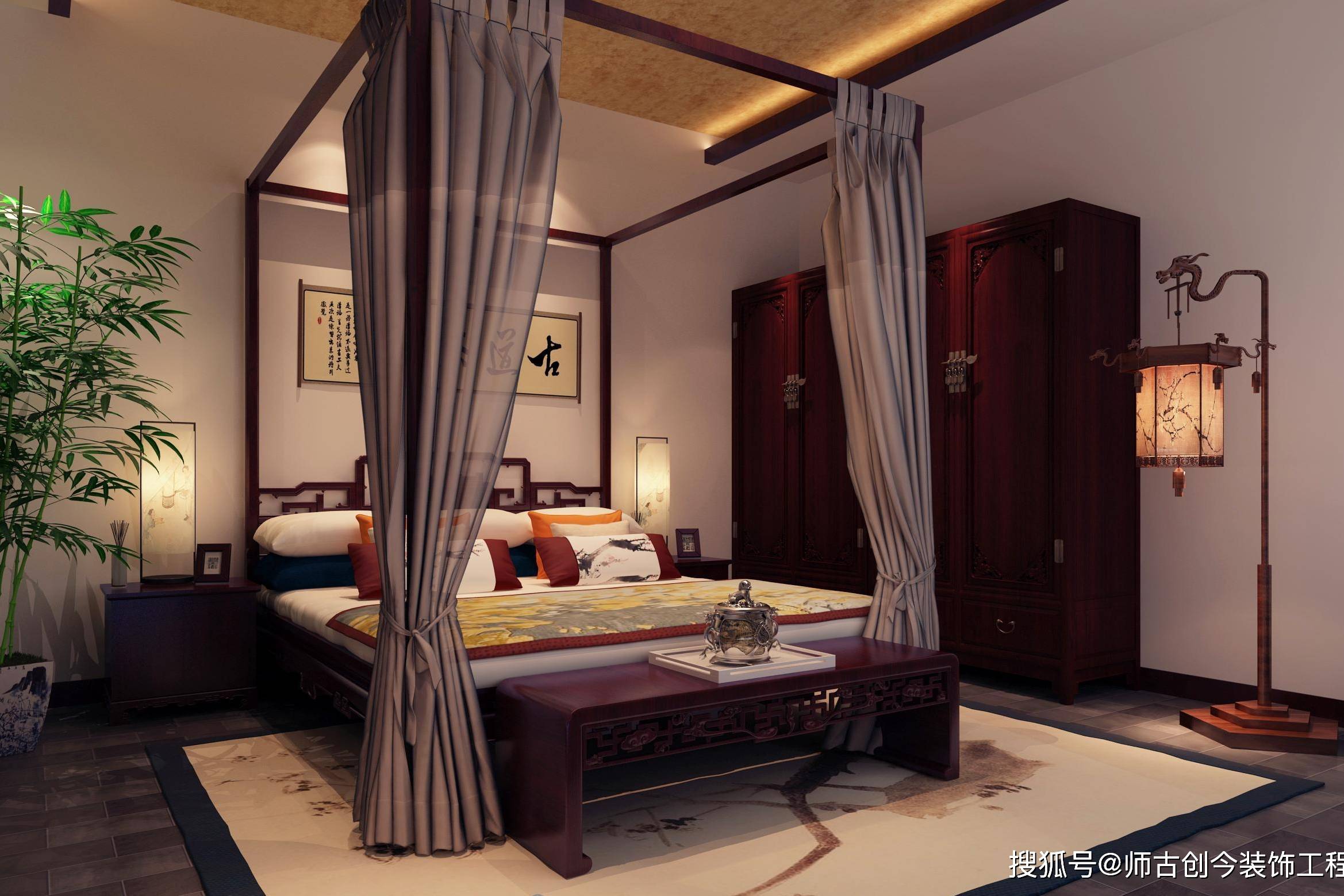 中式风别墅卧室红木装修得此一墅了无遗憾