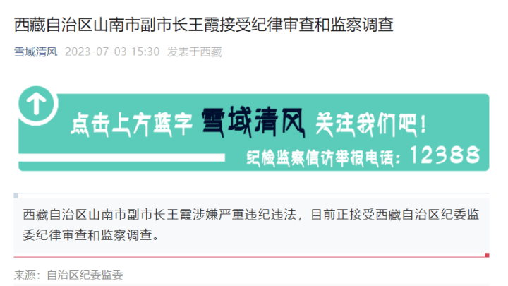 西藏自治区山南市副市长王霞接受纪律审查和监察调查，你怎么看？