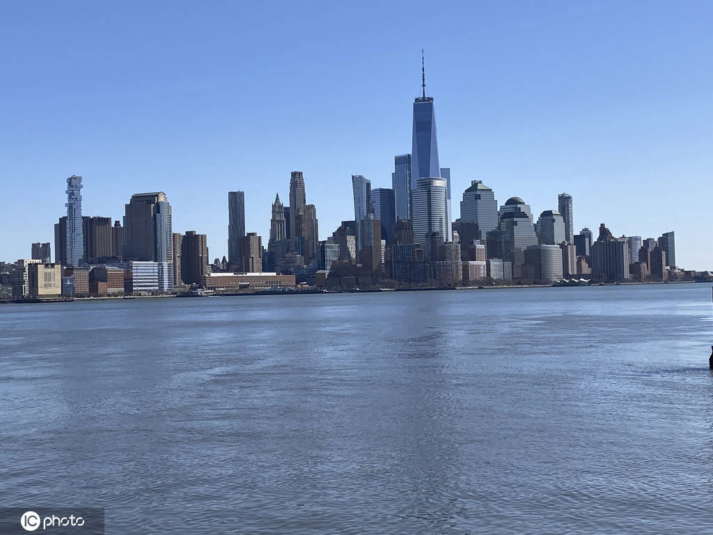 新泽西州看曼哈顿天际线摩天大楼连绵