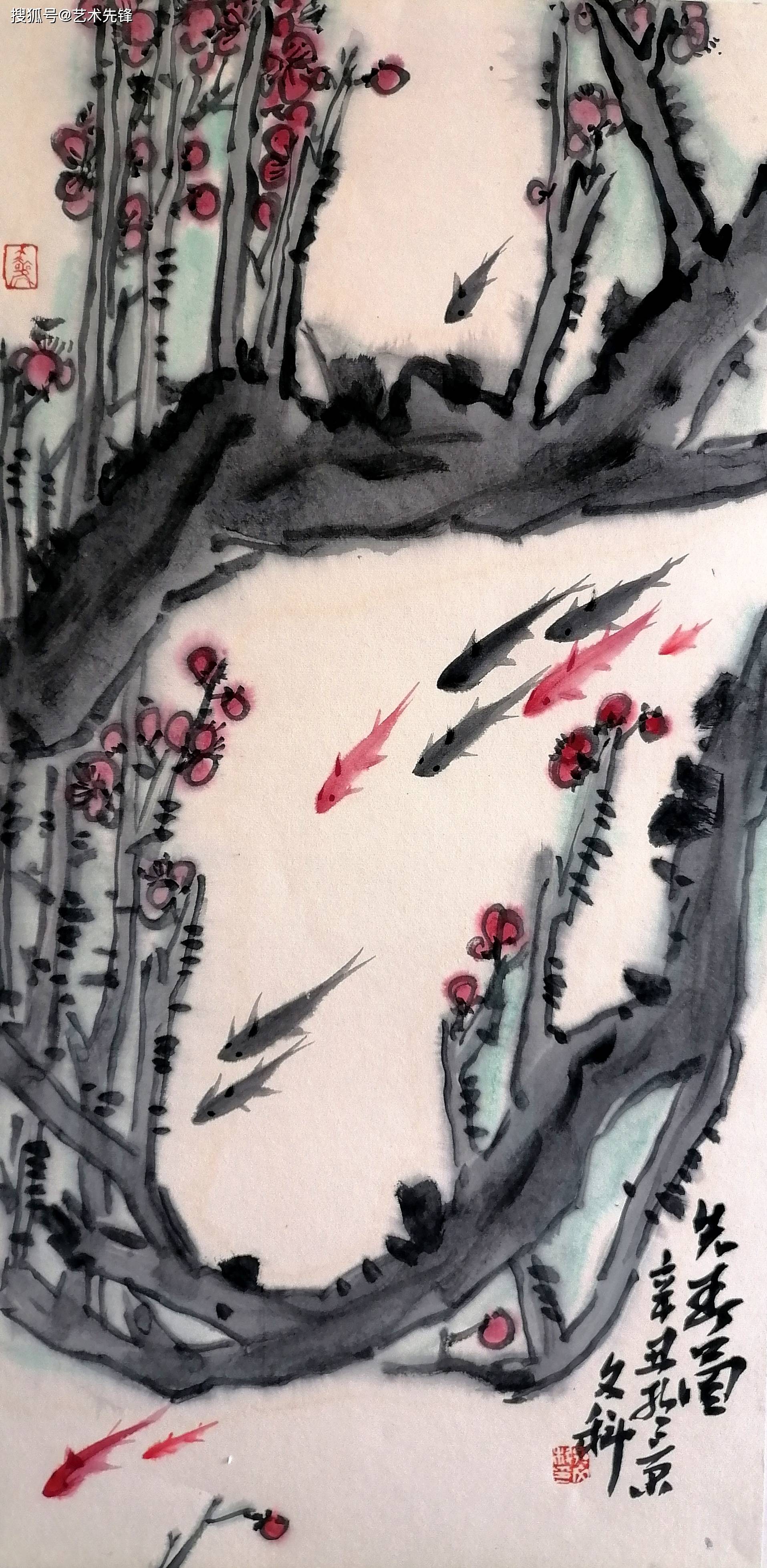 孙文(孙文科)的花鸟画,构图新颖,笔墨有古味,有新意_中国画