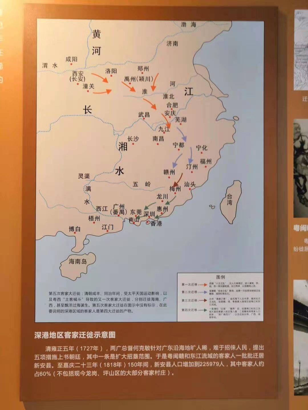 深港地区客家迁徙示意图香港是客家人从内陆走向海外的前哨站,从而