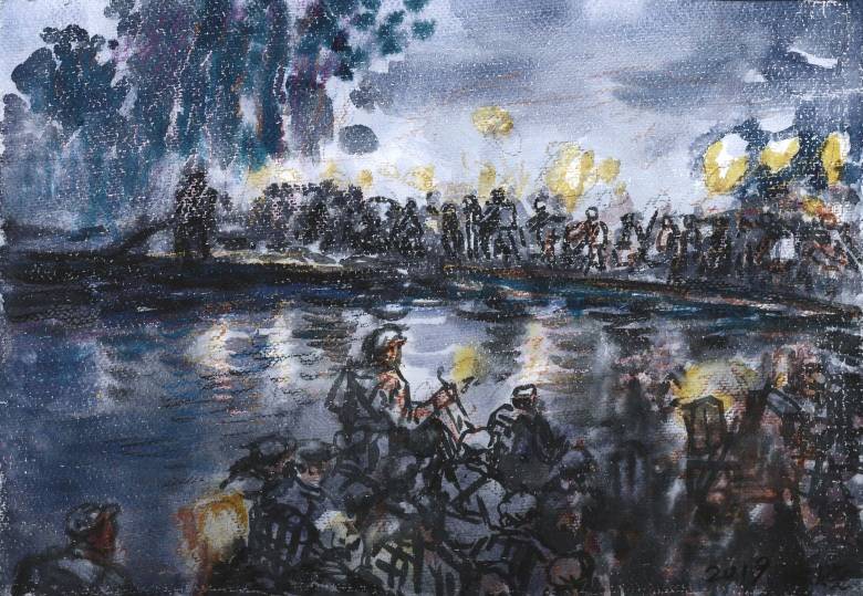 (局部)之一《突破天险腊子口》 240x200cm 布面油画《血战湘江》240