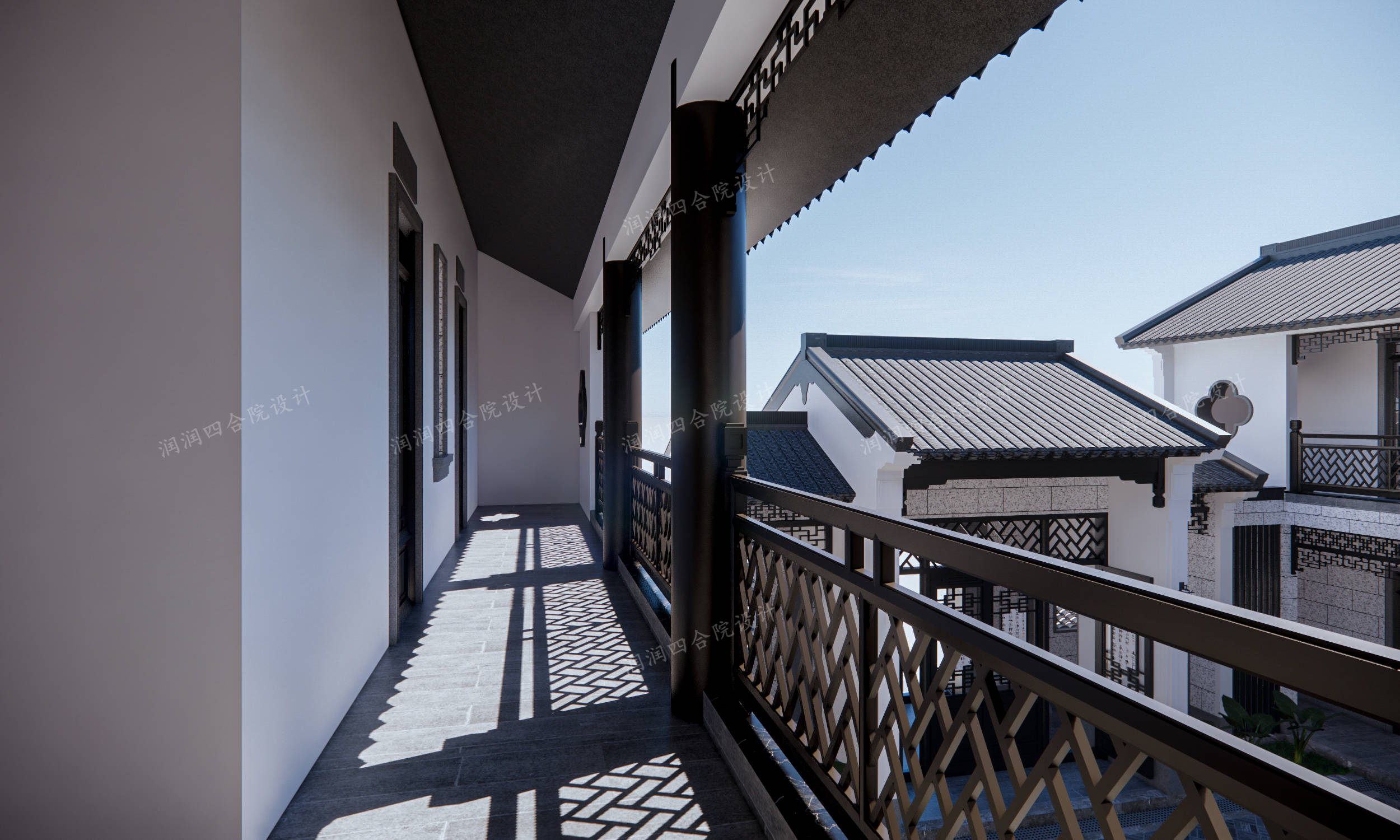 兄弟合建四合院二层厢房走廊——润润四合院设计刘鹰原创四合院的二层