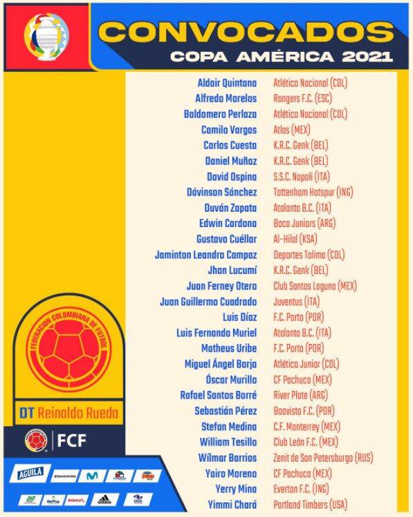 哥伦比亚美洲杯28人大名单：J罗落选 夸德拉多领衔_奥斯