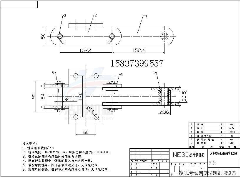 ne30斗式提升机链条尺寸图纸