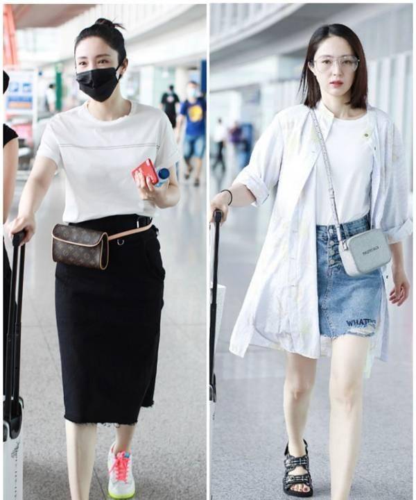 黑色|董璇和女儿感情真好,同穿黑白装手牵手走机场,女儿小酒窝太可爱