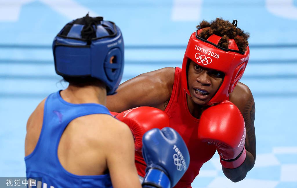 高清圖:拳擊女子沉量級半決賽 谷紅力克美國選手