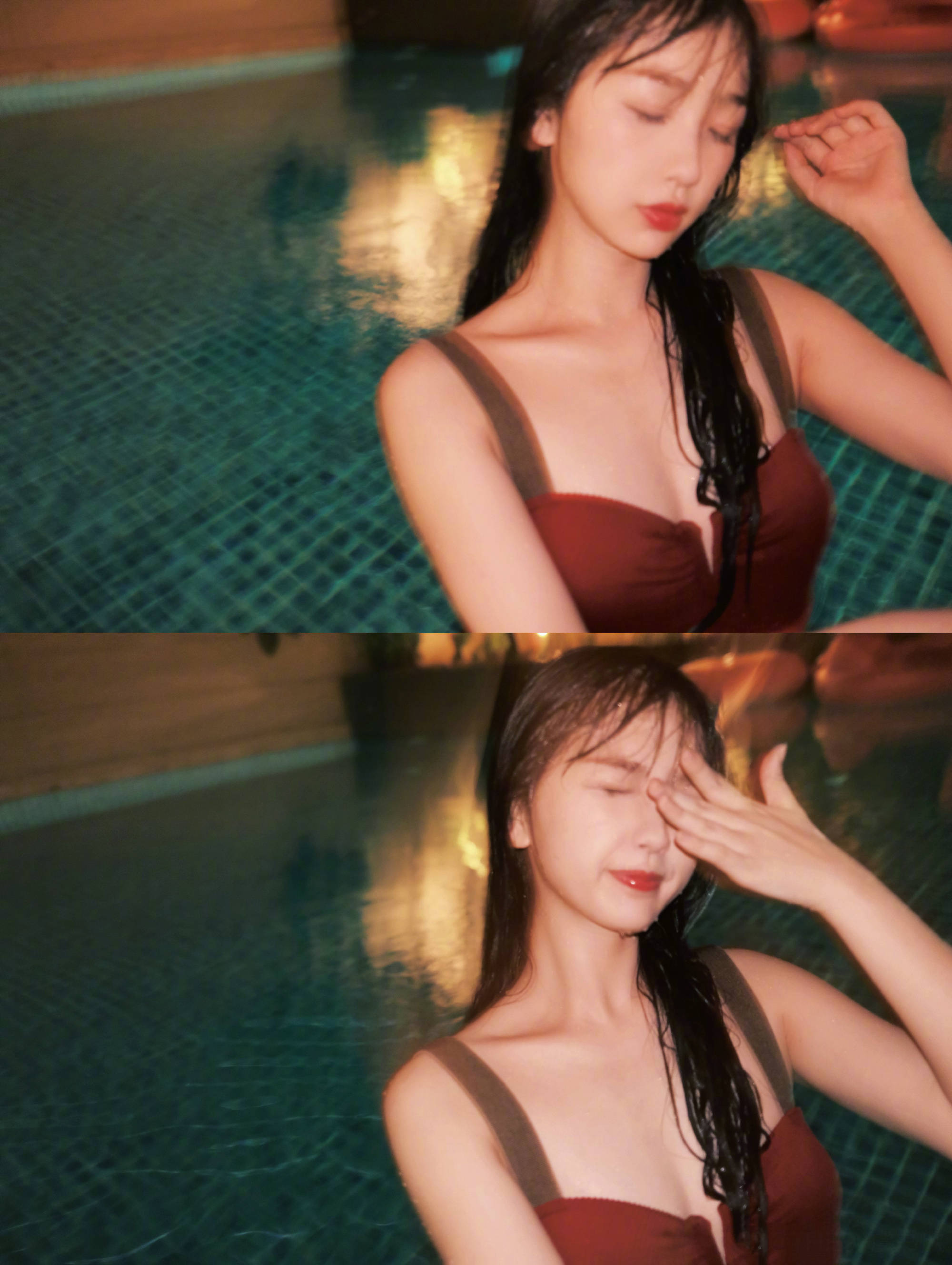 水湄兰|江苏五龙——虞书欣红色露背泳装写真，大秀性感身材，美的无法言喻！