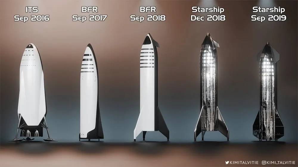 美国spacex星船starship设计演变上