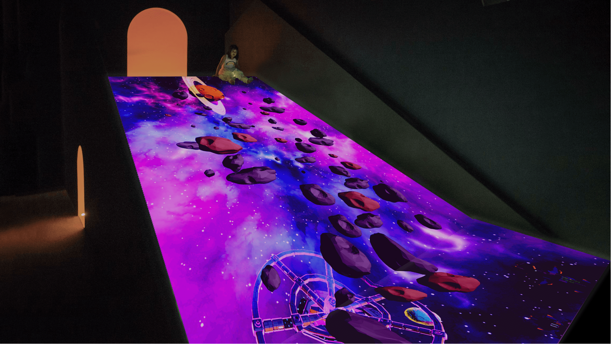 项目集结了沉浸式技术,全息投影,雾幕,传感交互等多媒体声光电设备