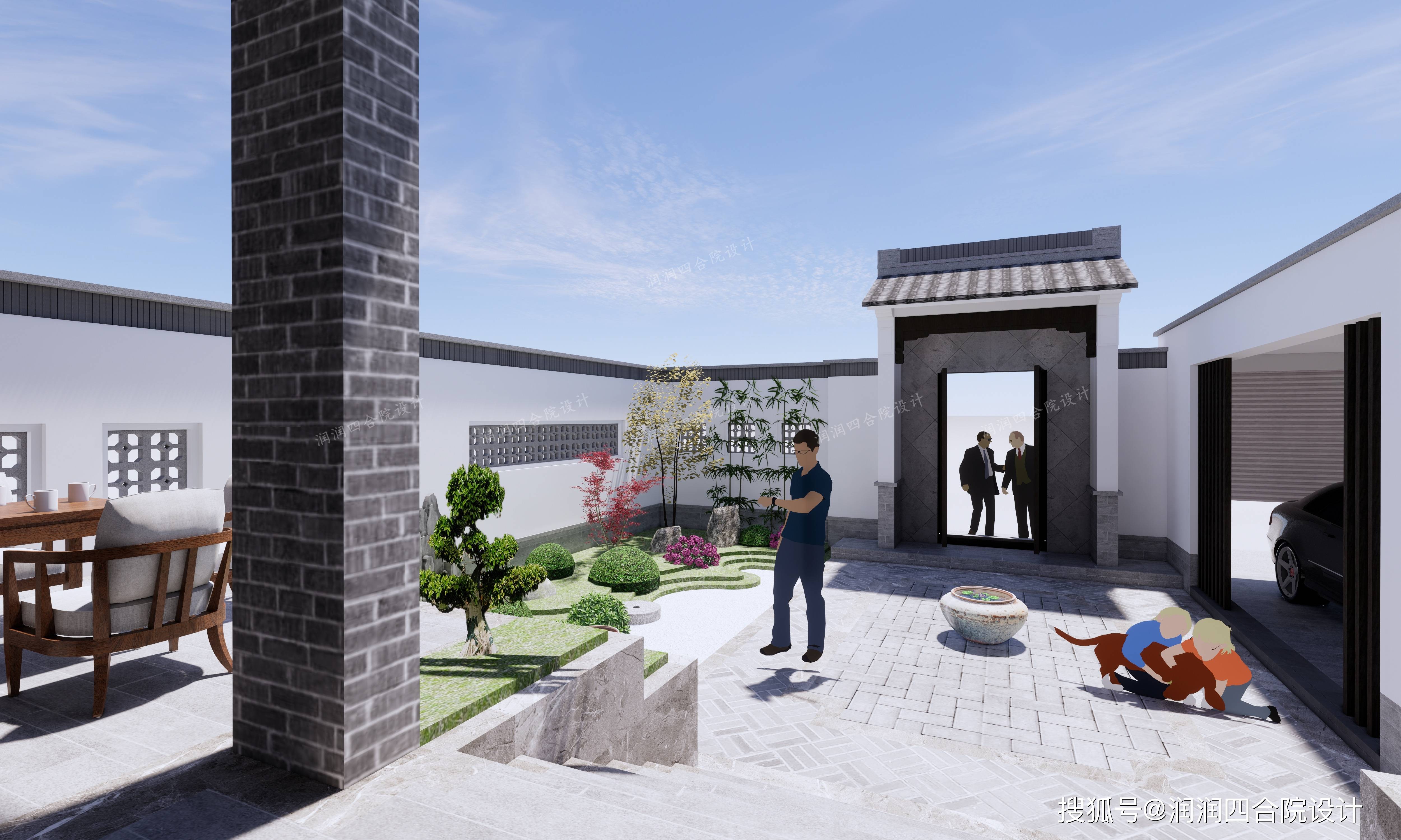 小户型新农村自建房,两层现代中式合院别墅带车库11×12.5——润润四合院设计_刘鹰